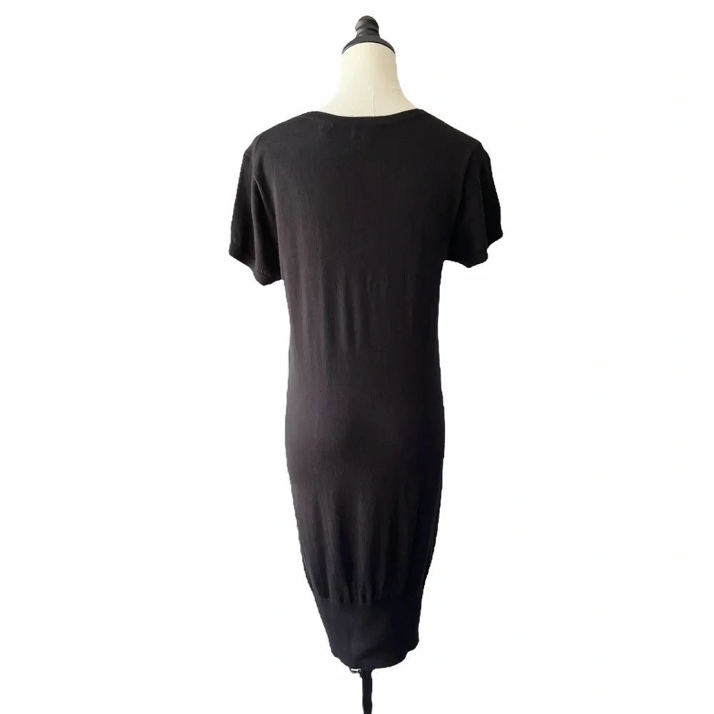 Ted Baker Black Cotton Knit V Neck Ribbon Dress | 3 (M) - Picture 5 of 10